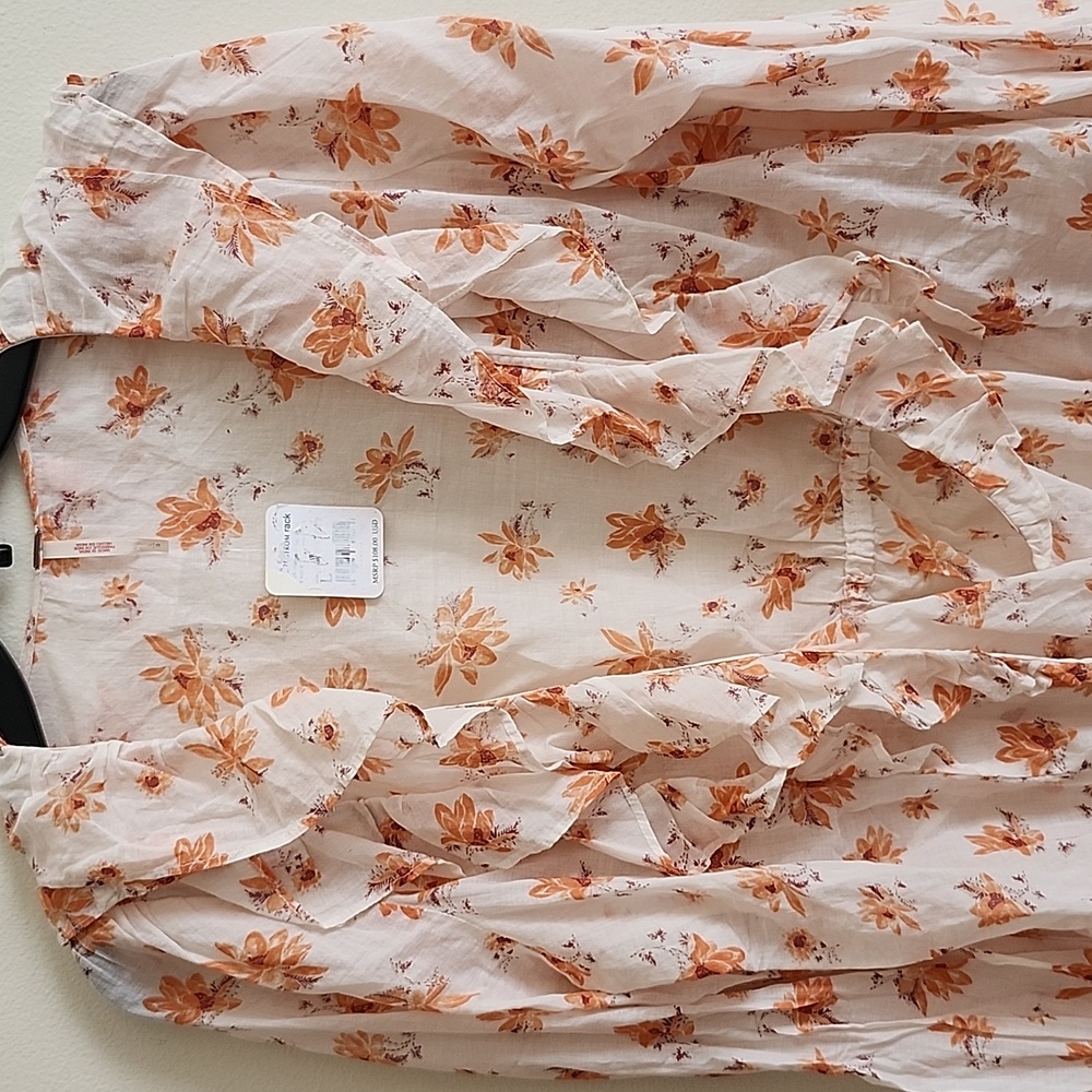 Free People Rust Cream Ruffled Wrap Blouse Boho Womens Large - Picture 2 of 9